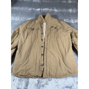 Wrangler Men's Sherpa Lined Workwear Jacket Coat Button Front Tan Brown Large